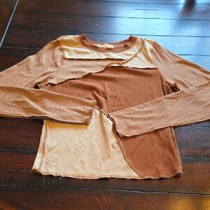 Gilded Intent Brown and Tan Ribbed Top